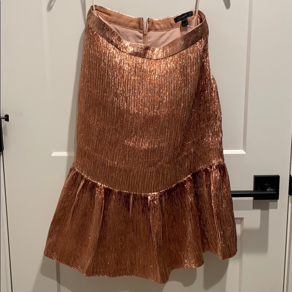 J crew metallic rose gold fluted peplum skirt